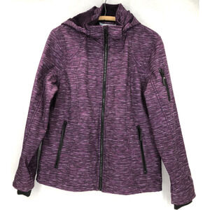 Free Country Zip Jacket Womens Large Purple Print Softshell Hooded Fleece Lined
